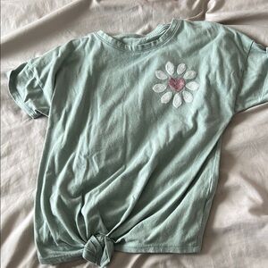 Kids Green T-Shirt with Heart and Flower Design